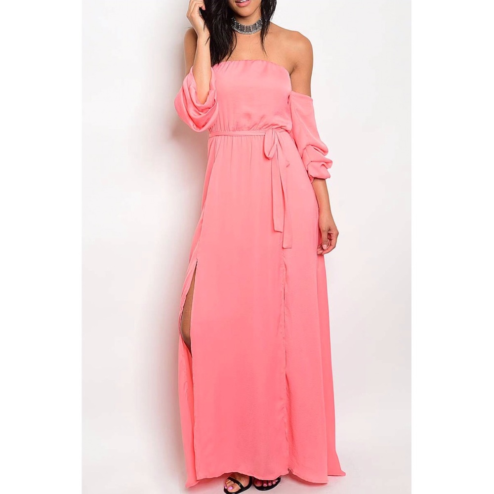 🆕 Celine Coral Off The Shoulder Maxi Dress - Picture 6 of 6